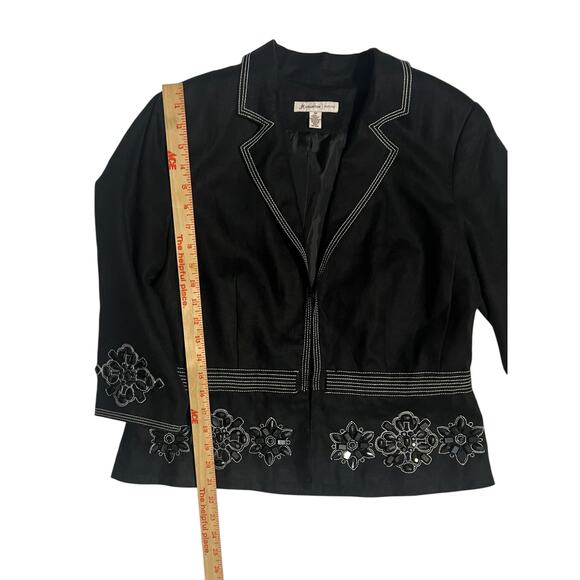 JM Collection Petite 3/4 Sleeve 100% Linen Black Beaded Blazer Jacket Size 10 P - Picture 10 of 13